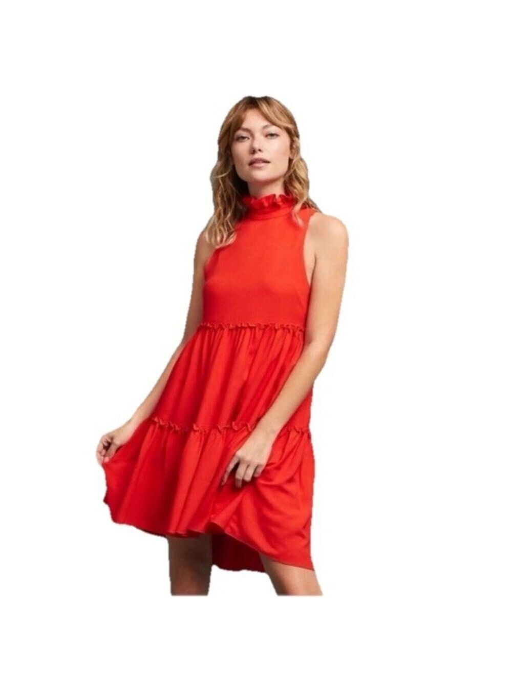 Elliatt Anthropologie Sonnet Ruffle Tiered Dress XS Red Holiday Christmas Party
